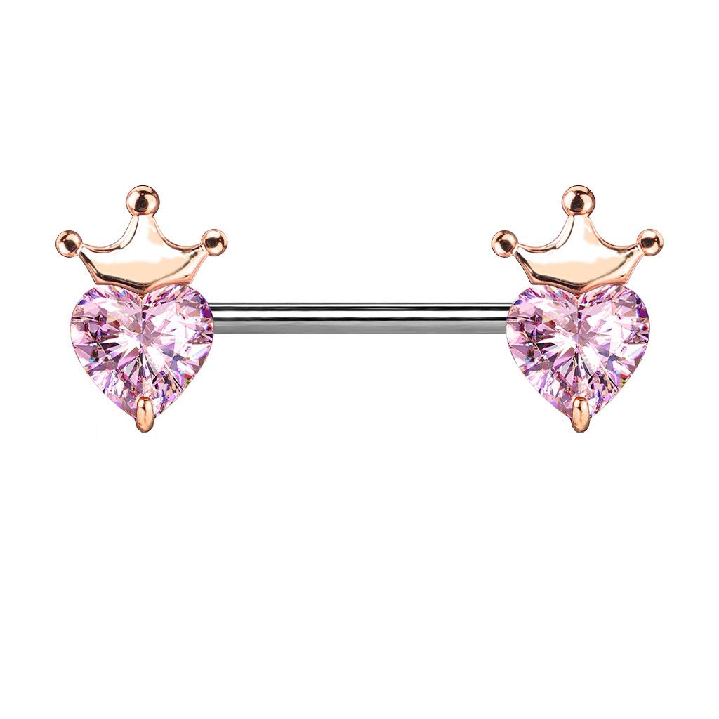 Brustwarzenpiercing Herz-Krone Brustpiercing Nippelpiercing Chirurgenstahl Silber Gold Roségold Stab 1,6/14mm