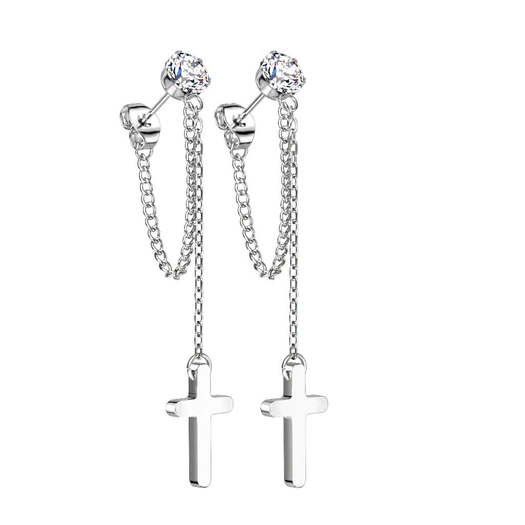 1 Paar Damen Ohrstecker Zirkonia Clear Ketten-Kreuz Anhänger Chirurgenstahl Ohrringe Ohrhänger Silber Gold Schwarz