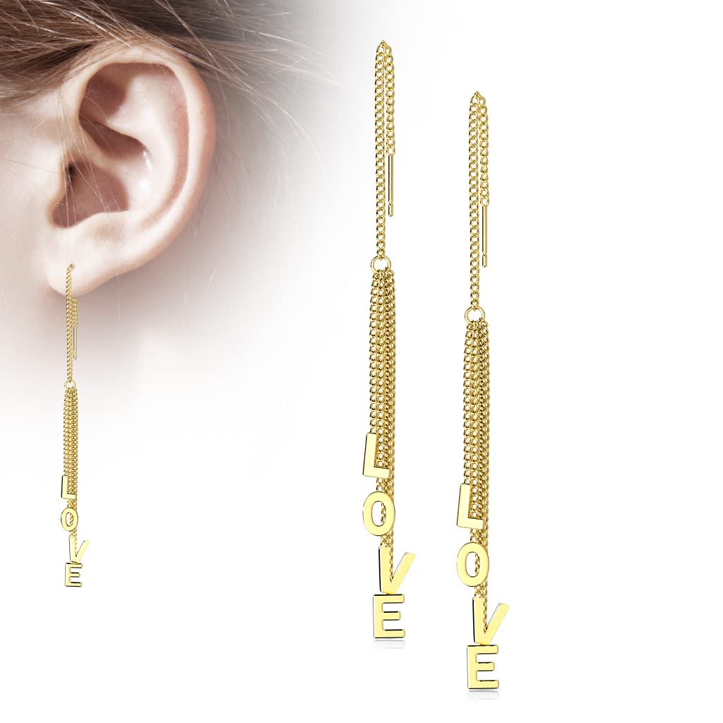 1 Paar Damen Ohrringe Durchzieher Ketten-Anhänger Wort LOVE Ohrringe Ohrstecker Chirurgenstahl Gold Roségold Silber