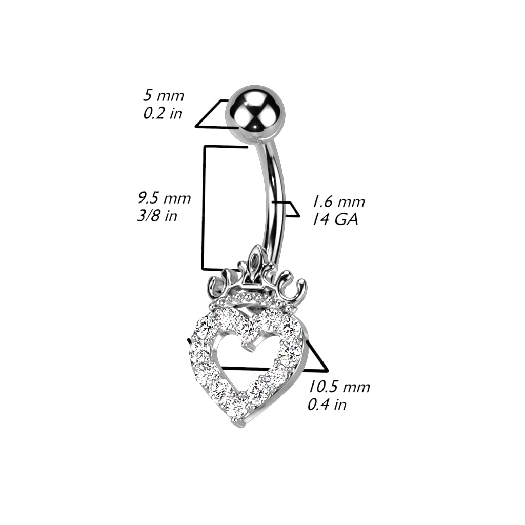 Bauchnabelpiercing Pavé Herz Krone Zirkonia Nabelpiercing Chirurgenstahl Bananabell Stab-länge 10mm