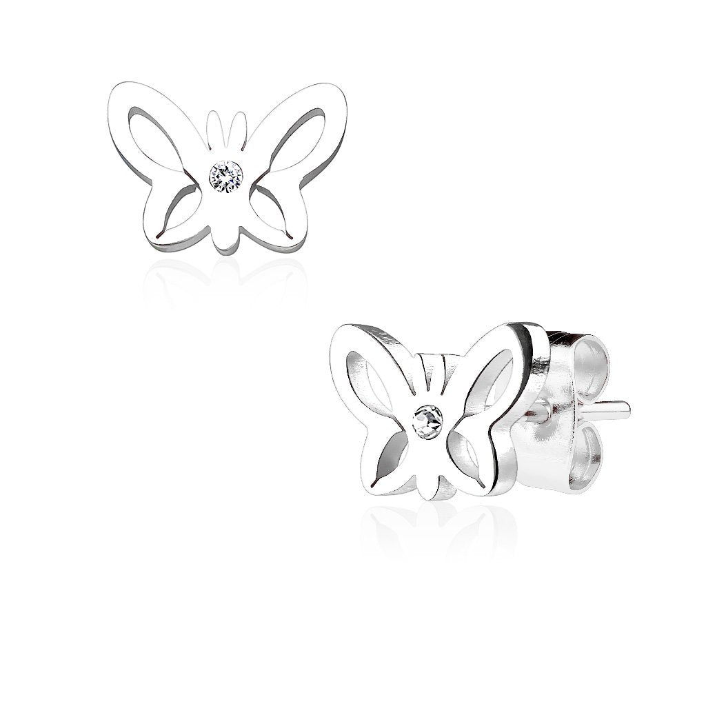 1 Paar Ohrringe Set Ohrstecker Edelstahl Chirurgenstahl Schmetterling Hollow clear Zirkonia gold silber