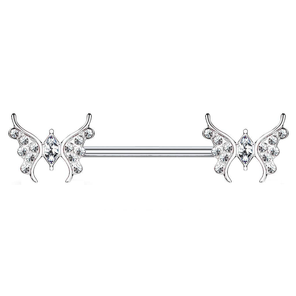 Brustwarzenpiercing Zirkonia Schmetterling Brustpiercing Nippelpiercing Chirurgenstahl Silber Gold Roségold Clear Stab 1,6/14mm