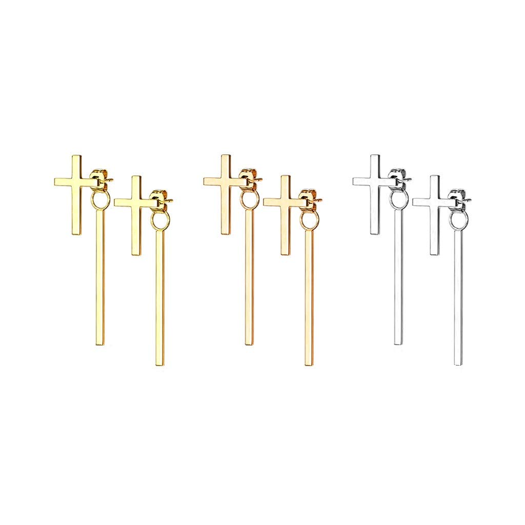 1 Paar Damen Ohrstecker Kreuz Anhänger Balken Ohrringe Chirurgenstahl Silber Gold Roségold