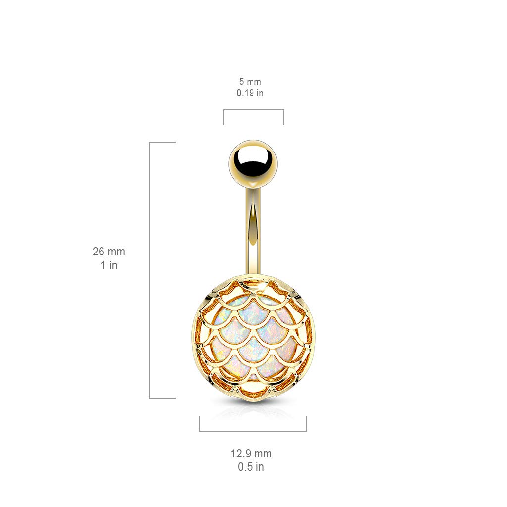 Bauchnabelpiercing Opal-Glitzer Fisch-Schuppen Design Nabelpiercing Chirurgenstahl Bananabell Gold Roségold Stab 1,6/10mm