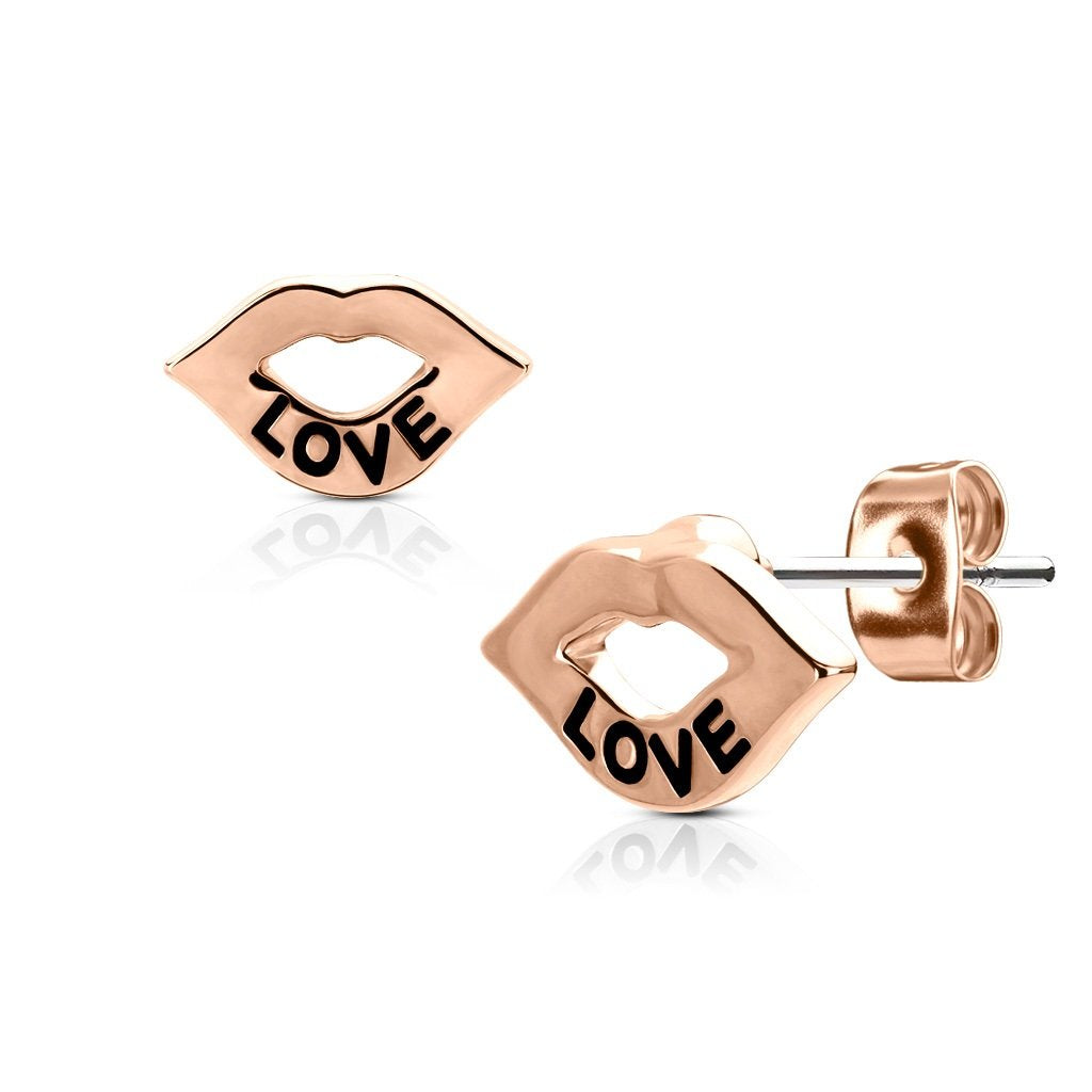 1 Paar Ohrringe Set Stecker Edelstahl Chirurgenstahl Lippen Love Liebe silber roségold gold