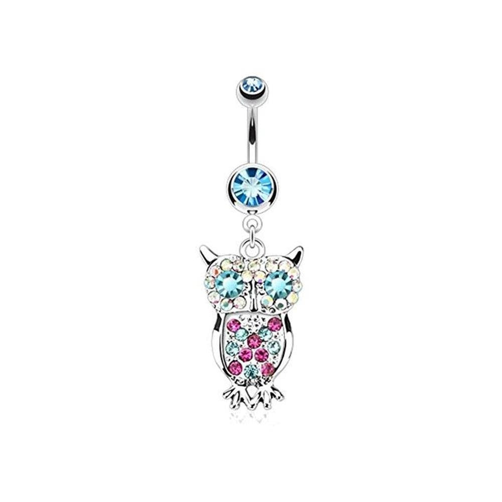 Bauchnabelpiercing Eule Anhänger 1,6mm 10mm Nabelpiercing Chirurgenstahl Bananabell Zirkonia 14 Karat Gold Silber Clear Pink Aqua