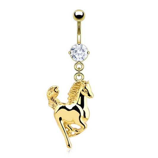Bauchnabelpiercing 1,6mm 10mm Anhänger Pferd Tier Nabelpiercing Chirurgenstahl Bananabell Zirkonia Gold 14 Karat Silber Clear