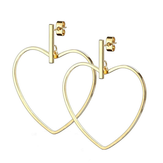 1 Paar Damen Ohrstecker Balken Anhänger Herz Ohrringe Chirurgenstahl Steckerverschluss Silber Gold