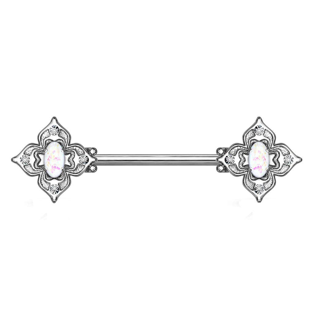 Brustwarzenpiercing Glitzer-Opal Blumen-Quadrat Brustpiercing Nippelpiercing Chirurgenstahl viele Farben Stab 1,6/14mm