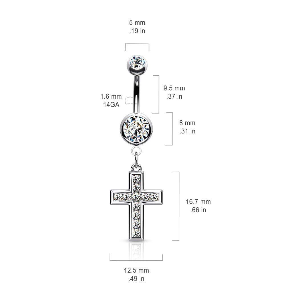 Bauchnabelpiercing Kristall Kreuz-Anhänger Nabelpiercing Chirurgenstahl Bananabell Silber Gold Roségold Clear Stab 1,6/10mm