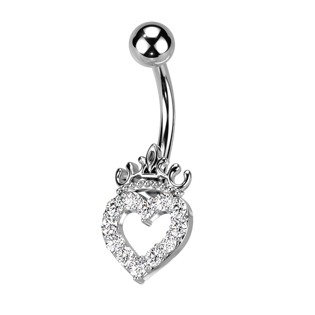Bauchnabelpiercing Pavé Herz Krone Zirkonia Nabelpiercing Chirurgenstahl Bananabell Stab-länge 10mm