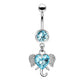 Bauchnabelpiercing Zirkonia Herz Elefant Anhänger Nabelpiercing Chirurgenstahl Bananabell Silber Clear Aqua Stab 1,6/10mm