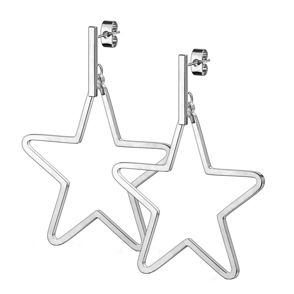 1 Paar Damen Ohrstecker Balken Stern-Anhänger Ohrringe Chirurgenstahl Steckerverschluss Silber Gold