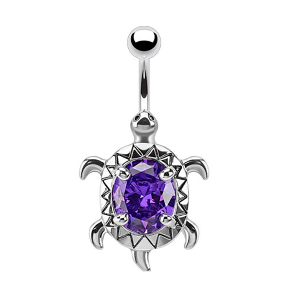 Bauchnabelpiercing SCHILDKRÖTE 1,6mm 10mm Nabelpiercing Edelstahl Chirurgenstahl Bananabell Zirkonia Silber Aqua Pink Clear Lila
