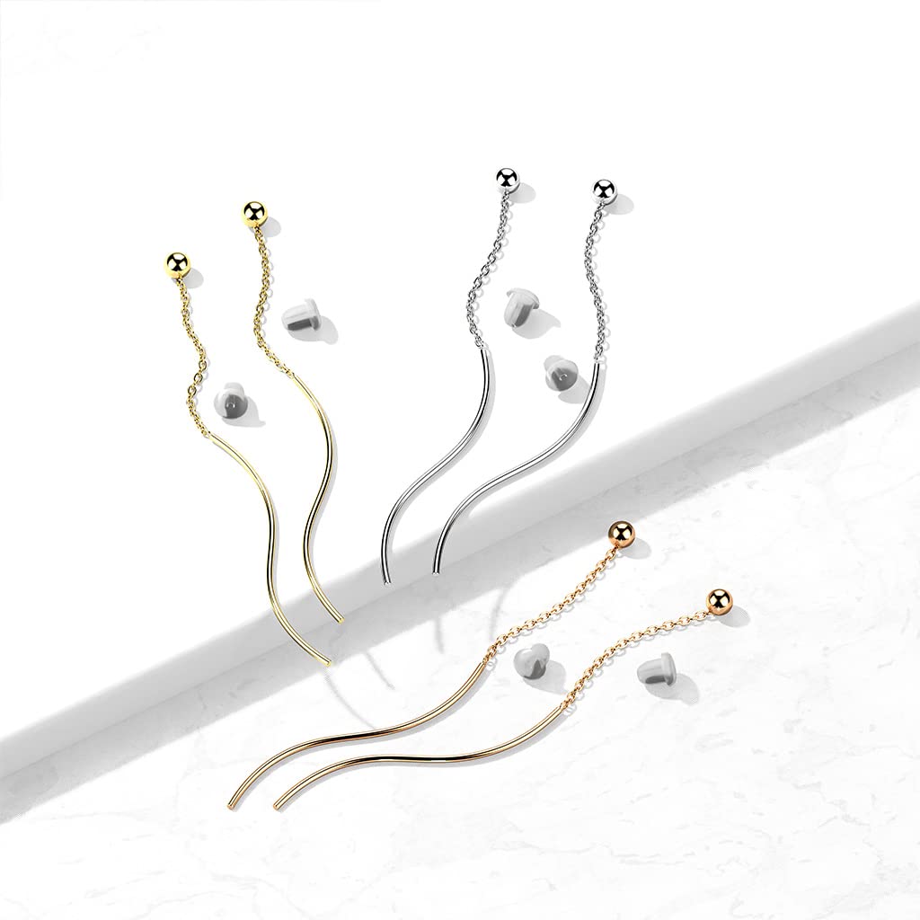 1 Paar Damen Ohrringe Durchzieher Kugel Wellen-Anhänger Ohrringe Ohrstecker Chirurgenstahl Silber Gold Roségold