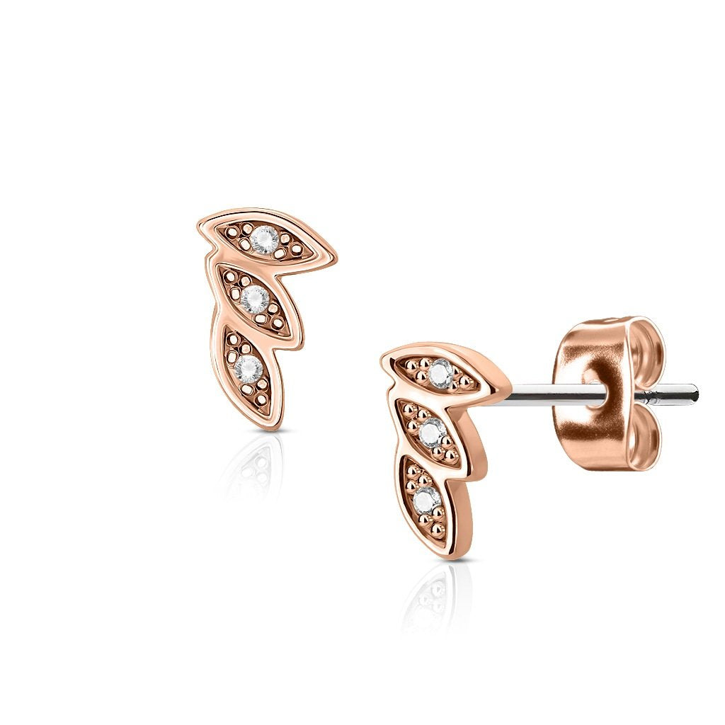 1 Paar Ohrringe Set Stecker Edelstahl Chirurgenstahl 3 Blaetter Leaves clear Zirkonia gold silber roségold