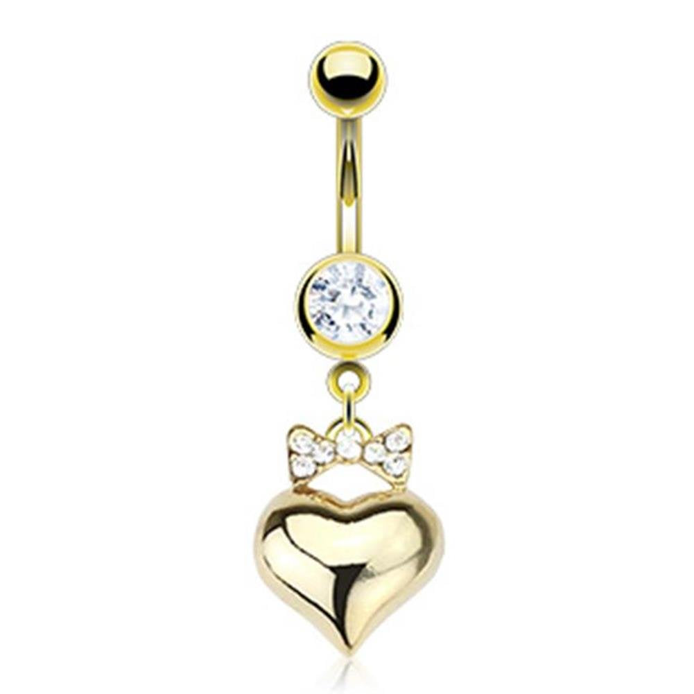 Bauchnabelpiercing Anhänger Herz 1,6mm 10mm Stab Nabelpiercing Edelstahl Chirurgenstahl Bananabell Zirkonia 14 Karat vergoldet