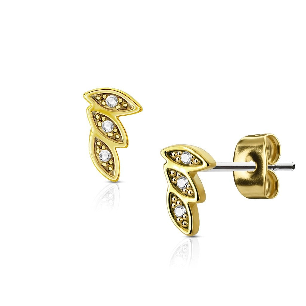 1 Paar Ohrringe Set Stecker Edelstahl Chirurgenstahl 3 Blaetter Leaves clear Zirkonia gold silber roségold