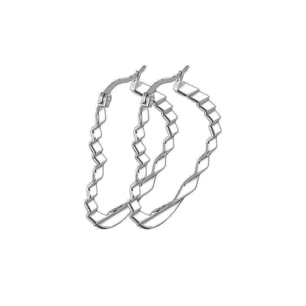 1 Paar Damen HERZ CREOLEN WELLEN-DESIGN Ohrringe Ohrstecker Chirurgenstahl Silber 30/40/50mm