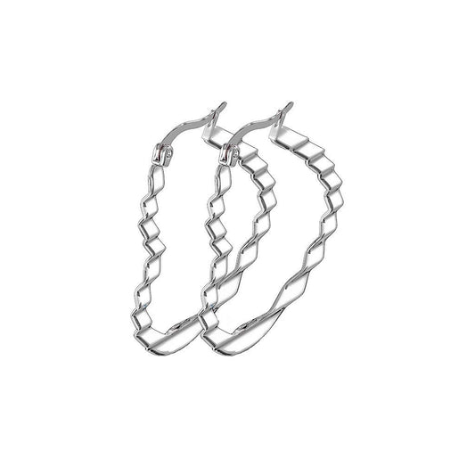 1 Paar Damen HERZ CREOLEN WELLEN-DESIGN Ohrringe Ohrstecker Chirurgenstahl Silber 30/40/50mm