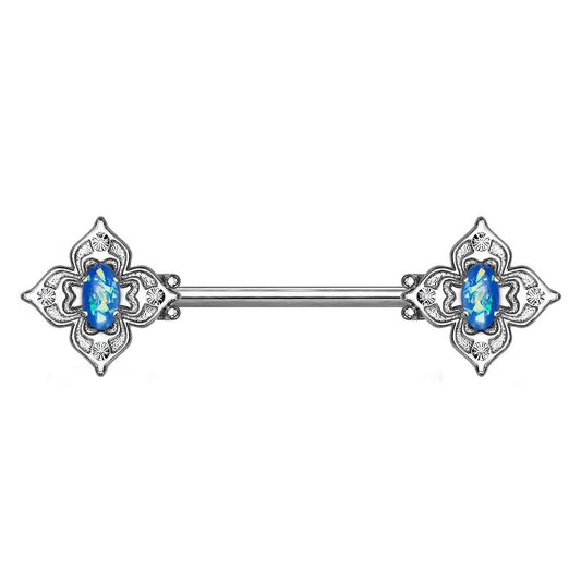 Brustwarzenpiercing Glitzer-Opal Blumen-Quadrat Brustpiercing Nippelpiercing Chirurgenstahl viele Farben Stab 1,6/14mm
