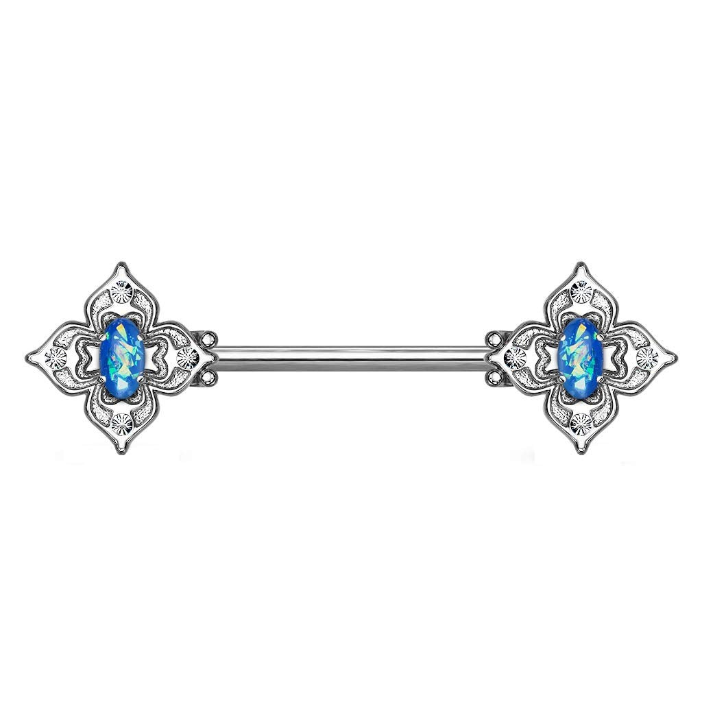 Brustwarzenpiercing Glitzer-Opal Blumen-Quadrat Brustpiercing Nippelpiercing Chirurgenstahl viele Farben Stab 1,6/14mm