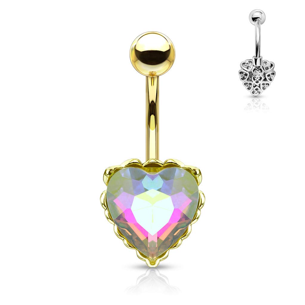Bauchnabelpiercing Regenbogen-Effekt Kristall Herz Nabelpiercing Chirurgenstahl Bananabell viele Farben Stab 1,6/10mm