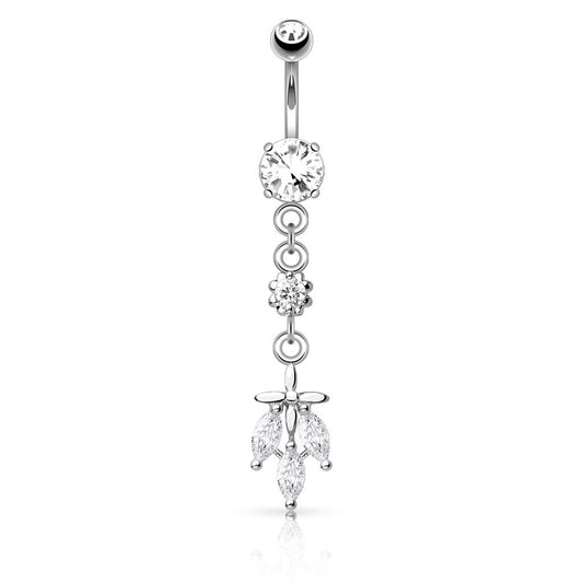 Bauchnabelpiercing Set 1,6mm 10mm Fallende Blätter 20 x 7mm Nabelpiercing Chirurgenstahl Bananabell Zirkonia Silber Gold Roségold