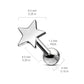 1 Knorpel Ohrstecker Flat Top Stern Cartilage Labret Piercings Tragus viele Farben Edelstahl Schraubverschluss Steg 6,5/1,2mm
