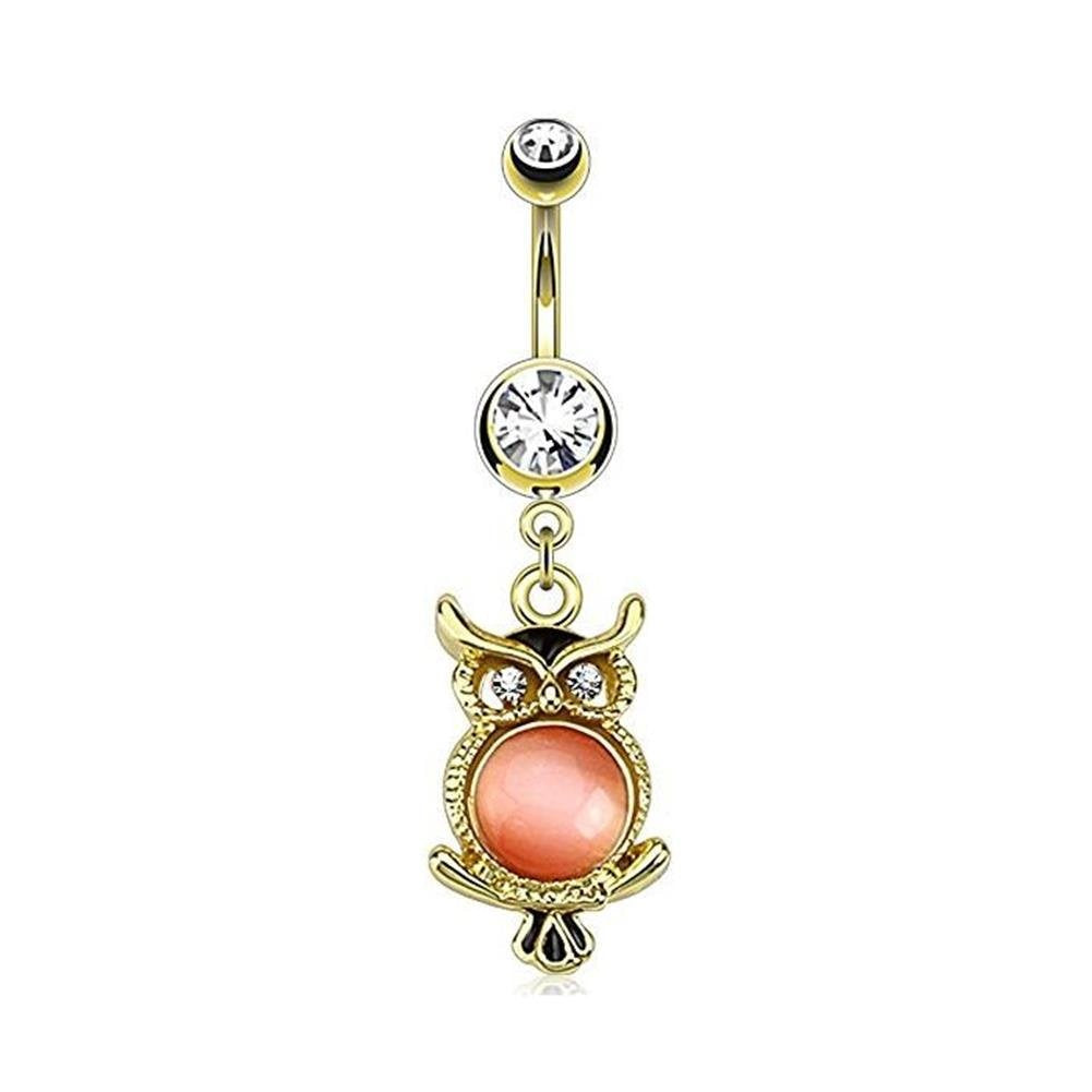 Bauchnabelpiercing Eule Anhänger 1,6mm 10mm Nabelpiercing Chirurgenstahl Bananabell Zirkonia 14 Karat Gold Silber Clear Pink Aqua