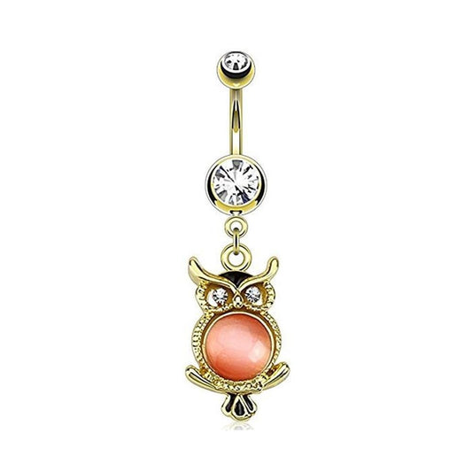 Bauchnabelpiercing Eule Anhänger 1,6mm 10mm Nabelpiercing Chirurgenstahl Bananabell Zirkonia 14 Karat Gold Silber Clear Pink Aqua