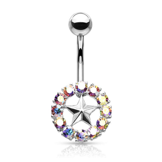 Bauchnabelpiercing Stern Kristall-Umrandung Nabelpiercing Chirurgenstahl Bananabell Silber Gold Roségold Stab 1,6/10mm