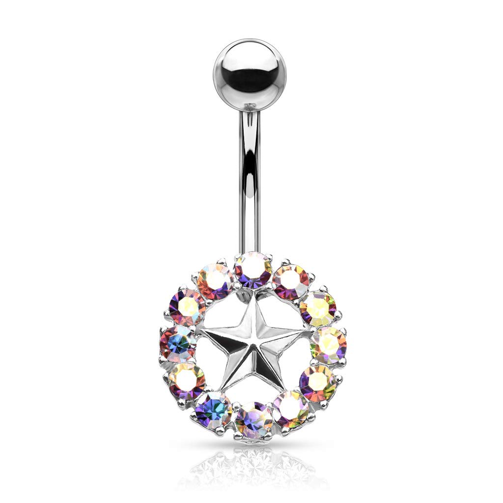 Bauchnabelpiercing Stern Kristall-Umrandung Nabelpiercing Chirurgenstahl Bananabell Silber Gold Roségold Stab 1,6/10mm