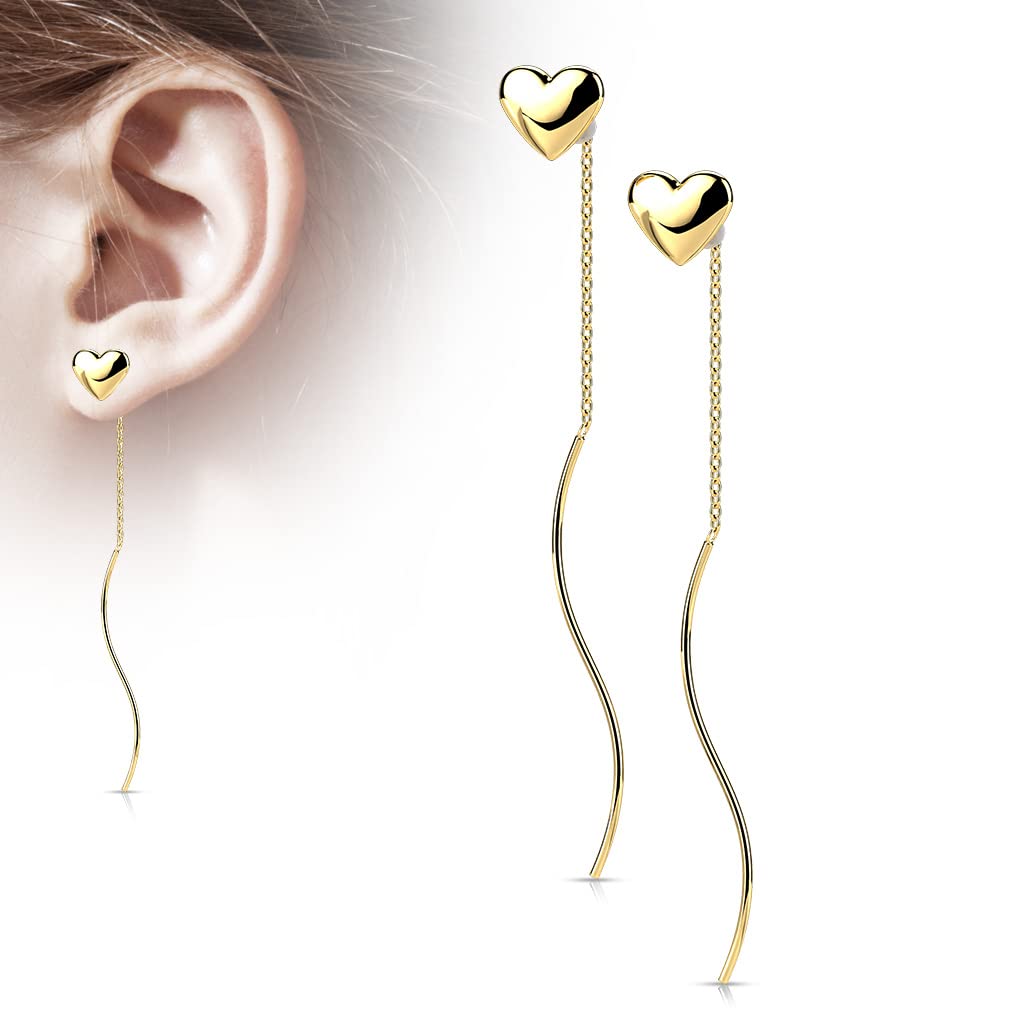 1 Paar Damen Ohrringe Durchzieher Herz Wellen-Anhänger Ohrringe Ohrstecker Chirurgenstahl Silber Gold Roségold