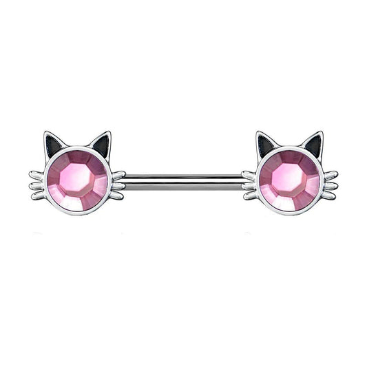 Brustwarzenpiercing Katze Kristall Pink Brustpiercing Nippelpiercing Chirurgenstahl Silber Stab 1,6/14mm
