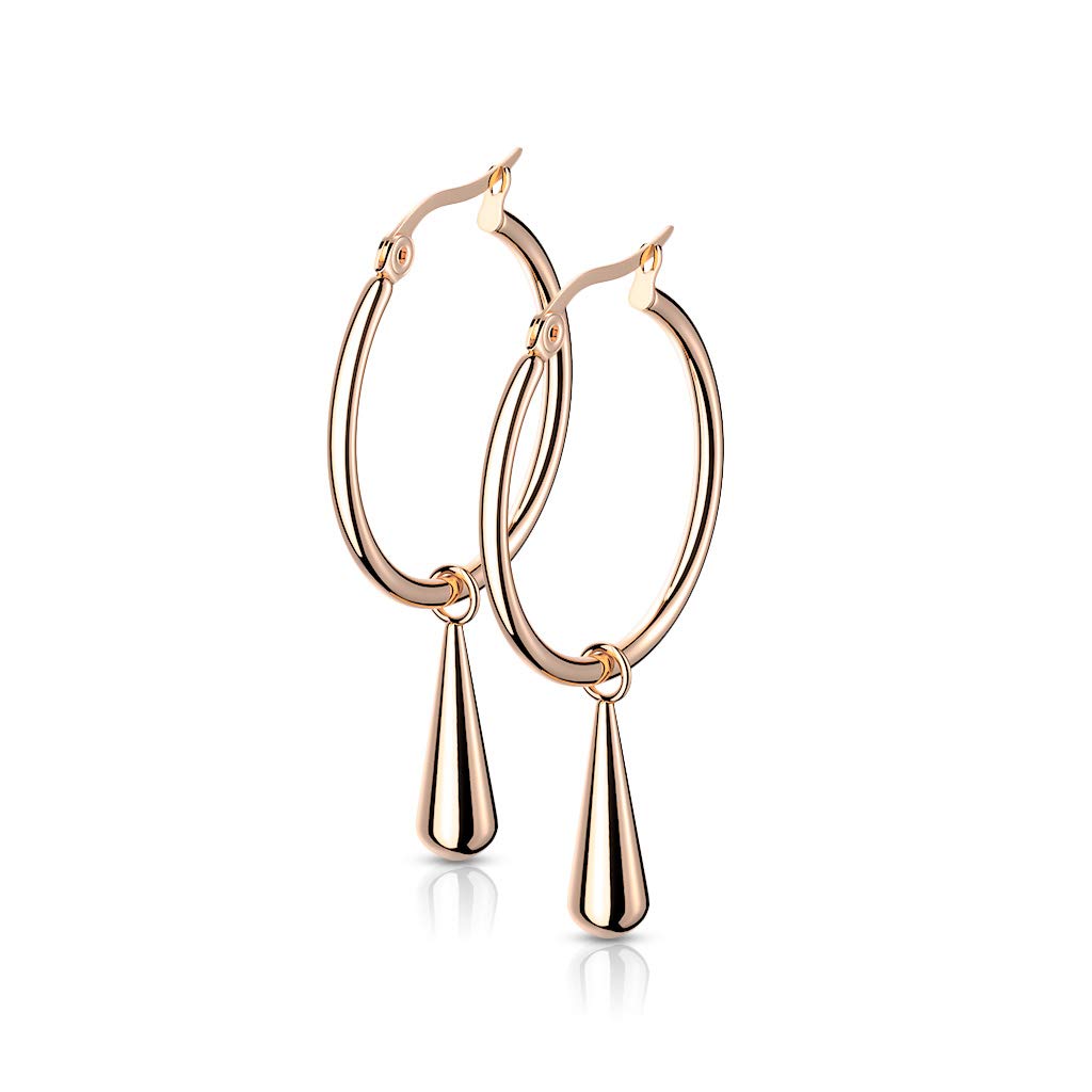 1 Paar Damen Ohrringe CREOLE Tropfen-Anhänger Länge 43,2mm Ohrstecker Chirurgenstahl Gold Roségold Silber