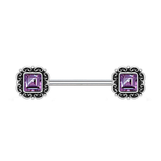 Brustwarzenpiercing Vintage Zirkonia-Quadrat Brustpiercing Nippelpiercing Chirurgenstahl viele Farben Stab 1,6/14mm