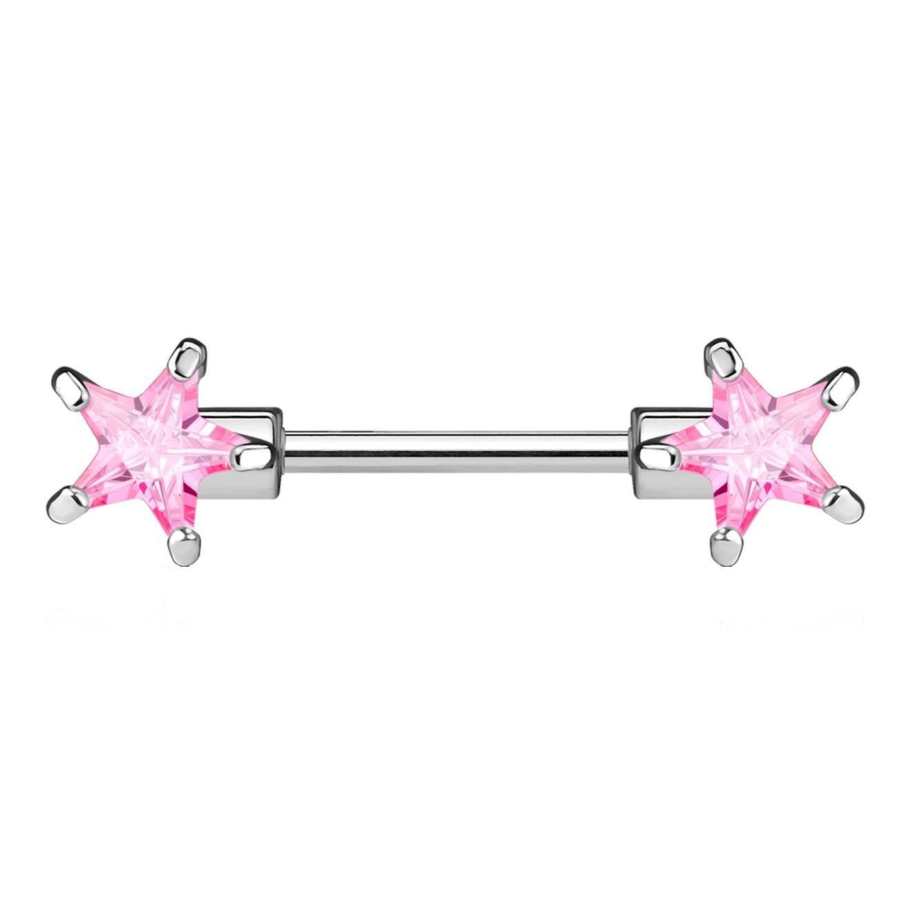Brustwarzenpiercing ZIRKONIA Sterne Brustpiercing Intimpiercing CHIRURGENSTAHL Silber Clear Pink Aqua Stab 1,6mm 12mm