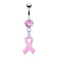 Bauchnabelpiercing BEWUSSTSEINS-Schleife Anhänger 1,6mm 10mm Nabelpiercing Chirurgenstahl Bananabell Zirkonia Silber Pink Clear