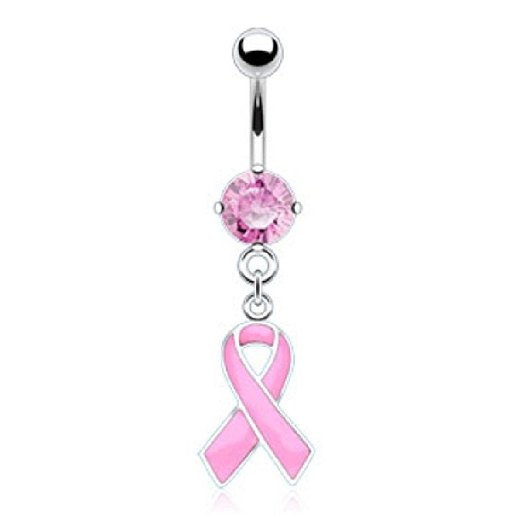 Bauchnabelpiercing BEWUSSTSEINS-Schleife Anhänger 1,6mm 10mm Nabelpiercing Chirurgenstahl Bananabell Zirkonia Silber Pink Clear