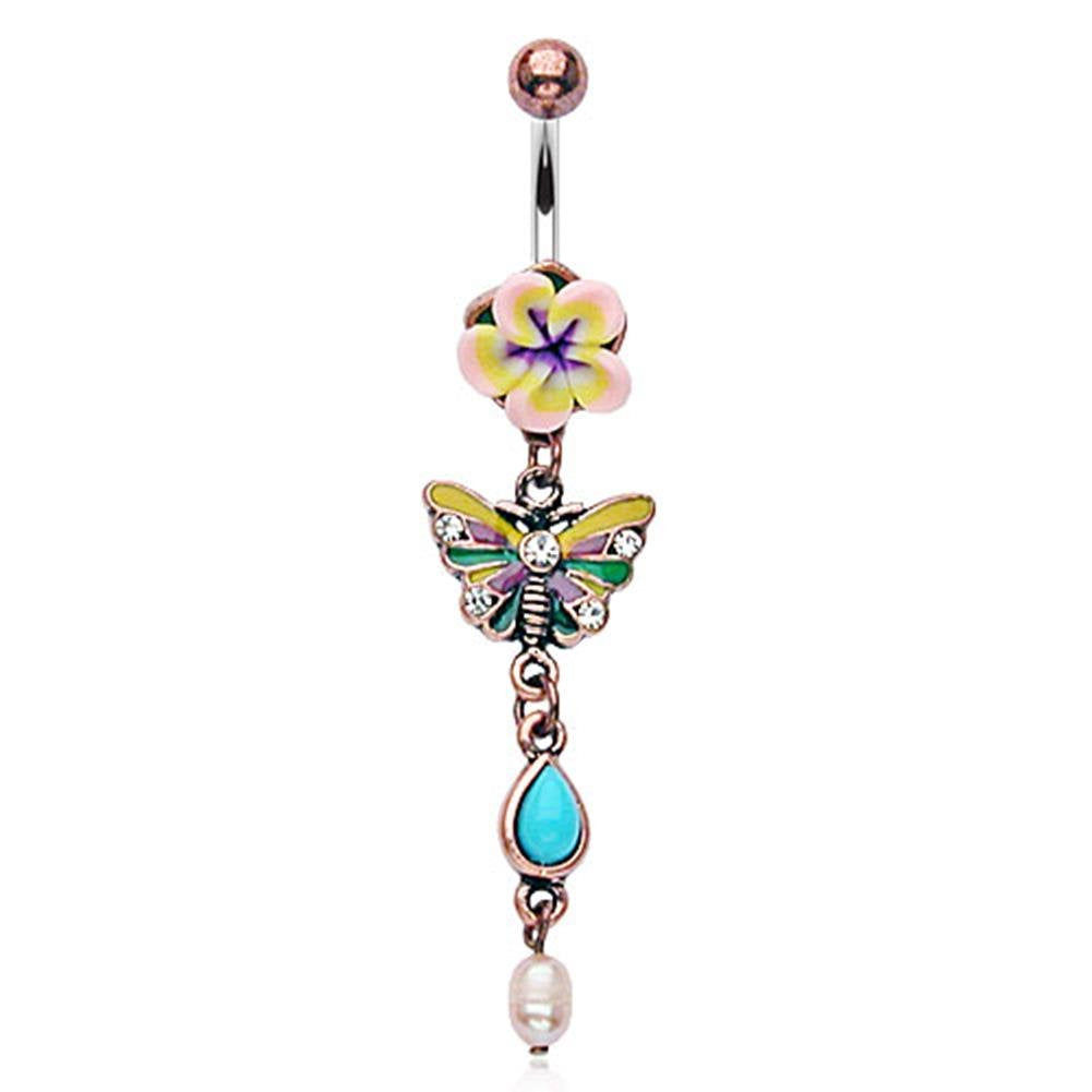 Bauchnabelpiercing Schmetterling Anhänger 1,6mm 10mm Nabelpiercing Chirurgenstahl Bananabell Zirkonia 14 Karat Gold Fimo Clear