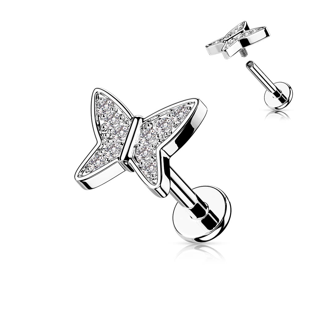Knorpel Ohrstecker Schmetterling Silber Gold Roségold Pavé Zirkonia Clear Piercings Chirurgenstahl Schraubverschluss Stab 6/8mm lang