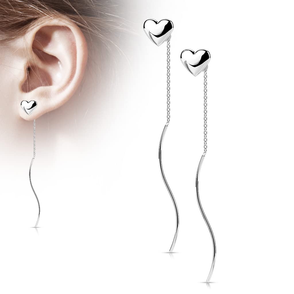 1 Paar Damen Ohrringe Durchzieher Herz Wellen-Anhänger Ohrringe Ohrstecker Chirurgenstahl Silber Gold Roségold