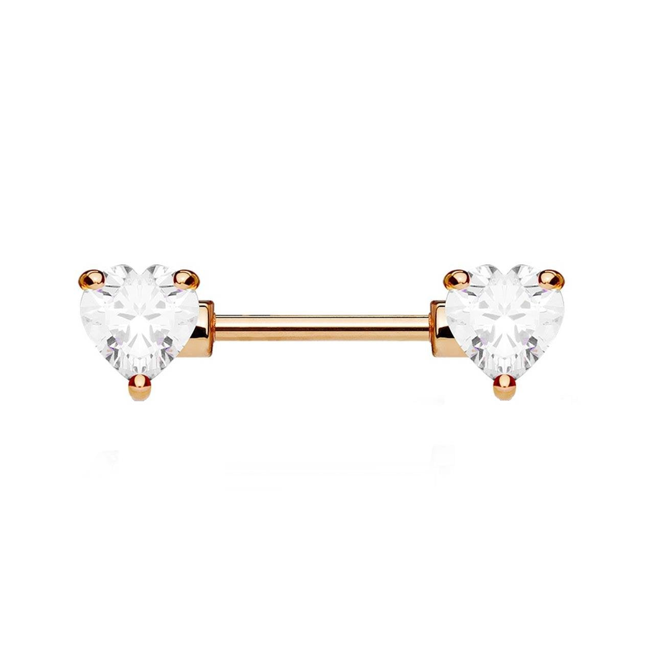 Brustwarzenpiercing ZIRKONIA Herzen Brustpiercing Intimpiercing CHIRURGENSTAHL Silber Gold Roségold Stab 1,6mm 12/16mm