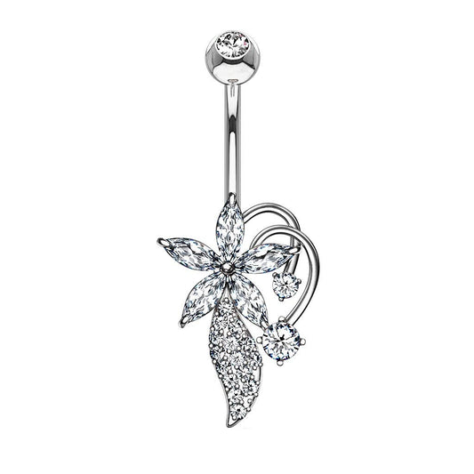 Bauchnabelpiercing Zirkonia Blumen-Bouquet Nabelpiercing Chirurgenstahl Bananabell Silber Gold Roségold Clear Stab 1,6/10mm