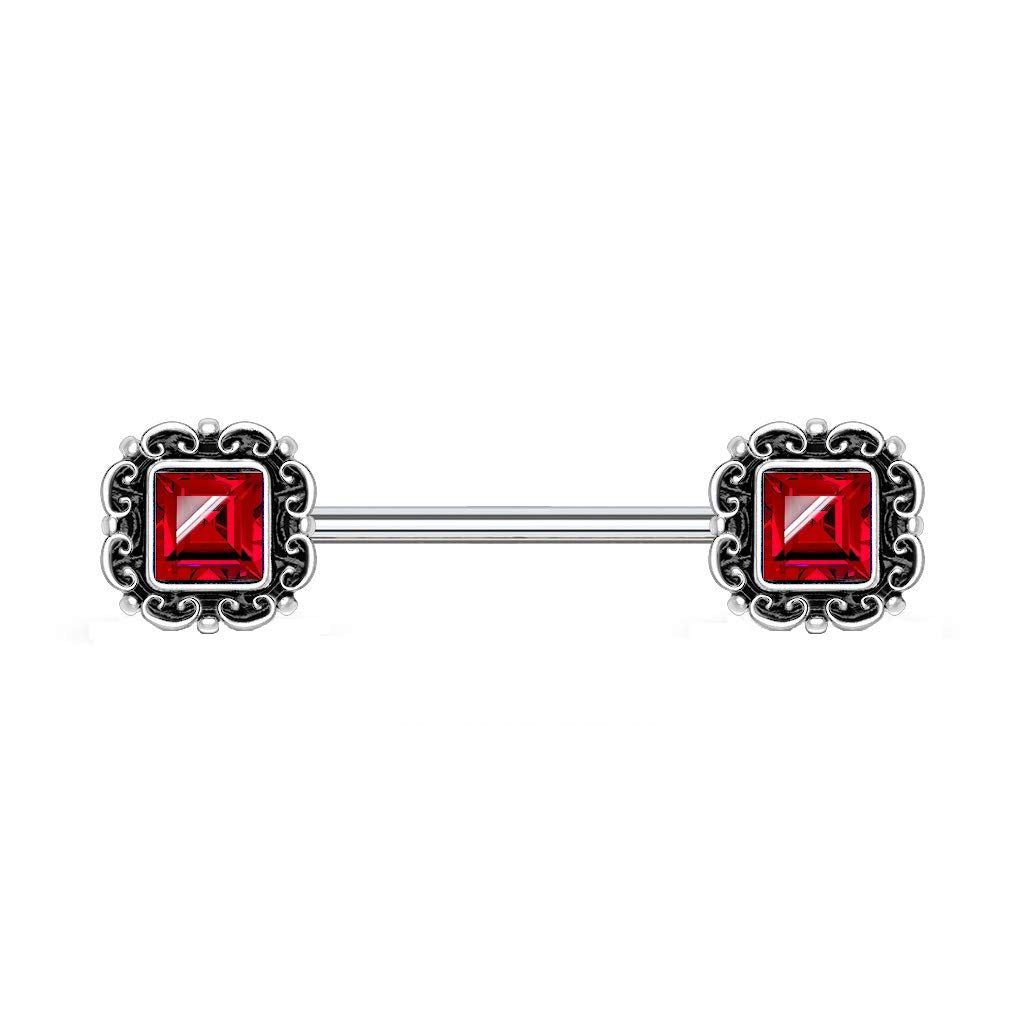 Brustwarzenpiercing Vintage Zirkonia-Quadrat Brustpiercing Nippelpiercing Chirurgenstahl viele Farben Stab 1,6/14mm