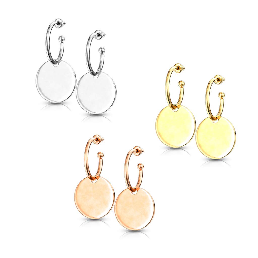1 Paar Damen Ohrstecker Ring Anhänger runde Platte Ohrringe Chirurgenstahl Steckerverschluss Silber Gold Roségold