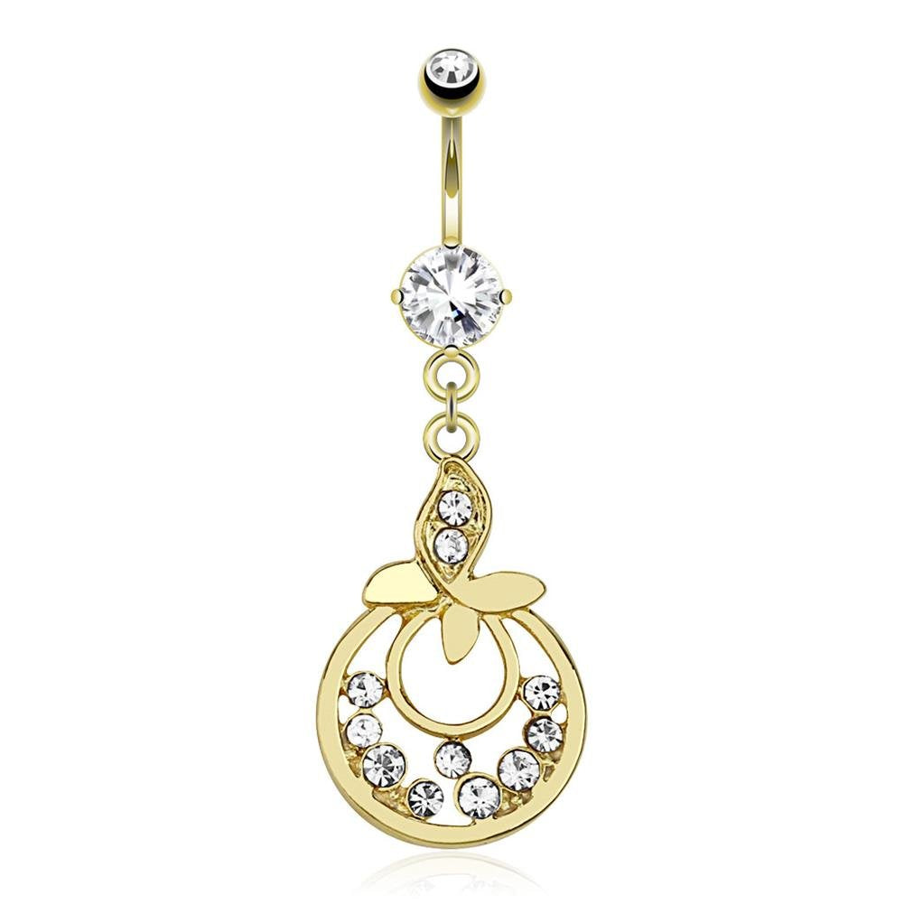 Bauchnabelpiercing 1,6mm 10mm Anhänger Viereck Ring Nabelpiercing Edelstahl Chirurgenstahl Bananabell Zirkonia Vergoldet 14 Karat