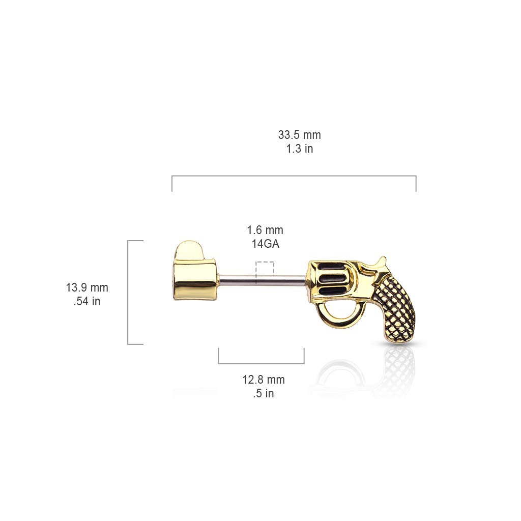 Brustwarzenpiercing Revolver Pistole Brustpiercing Nippelpiercing Chirurgenstahl Gold Schwarz Silber Stab 1,6/12mm