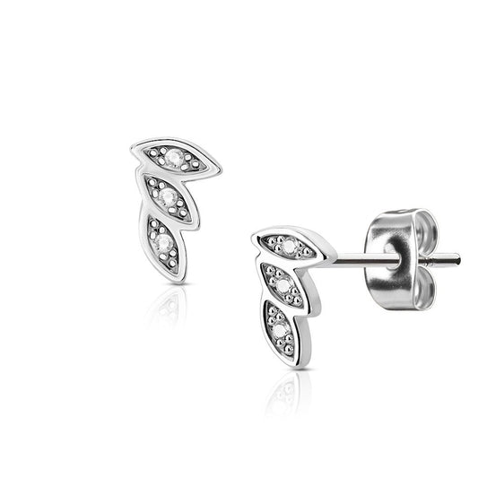 1 Paar Ohrringe Set Stecker Edelstahl Chirurgenstahl 3 Blaetter Leaves clear Zirkonia gold silber roségold